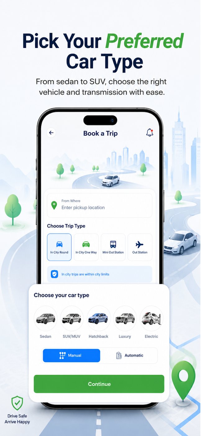 Pick your preferred car type, sedan to SUV, manual or automatic
